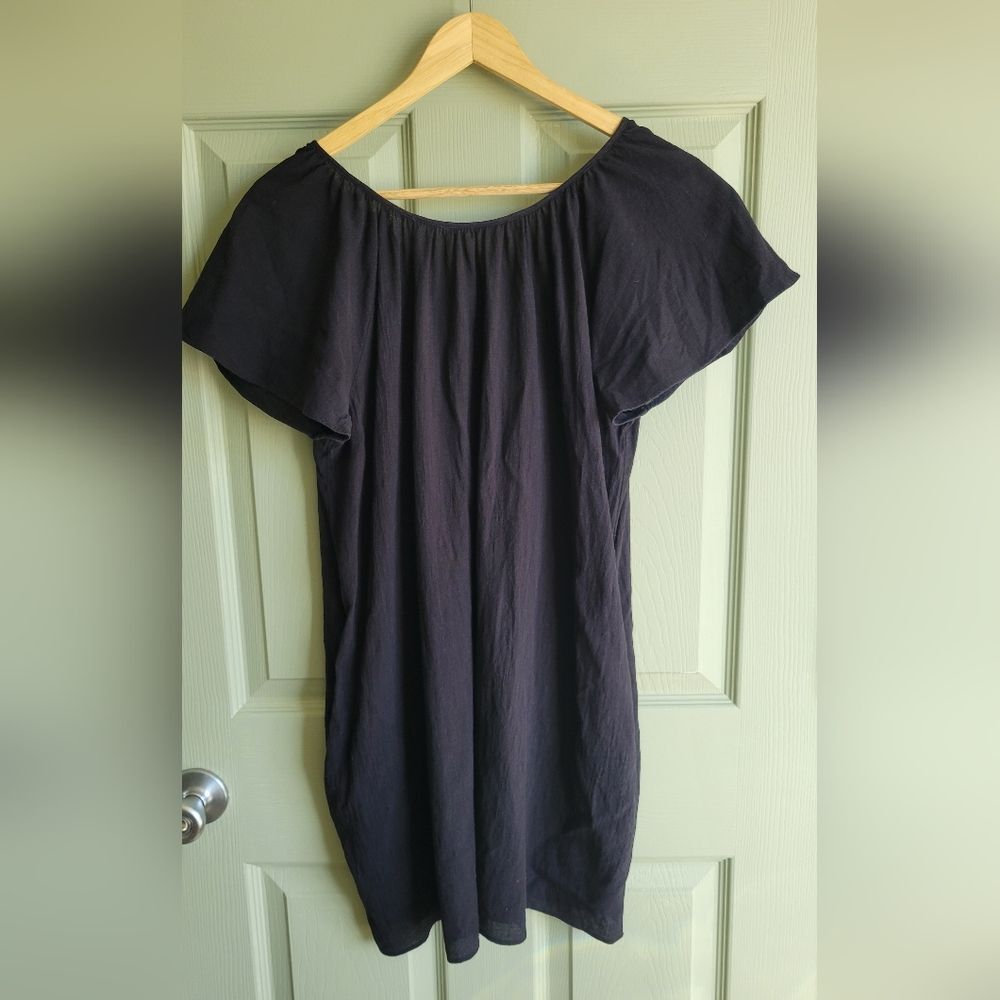 & Other Stories Black Gathered Neck Shift Dress Mini - Size 8